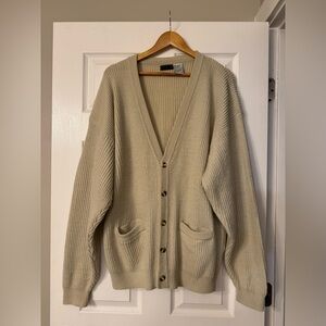 Vintage Neutral Oat Knit Cardigan with Buttons and Pockets Size XL